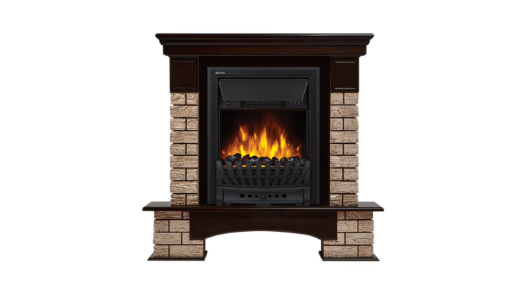 Портал Firelight Forte Wood Classic камень коричневый, шпон темный дуб